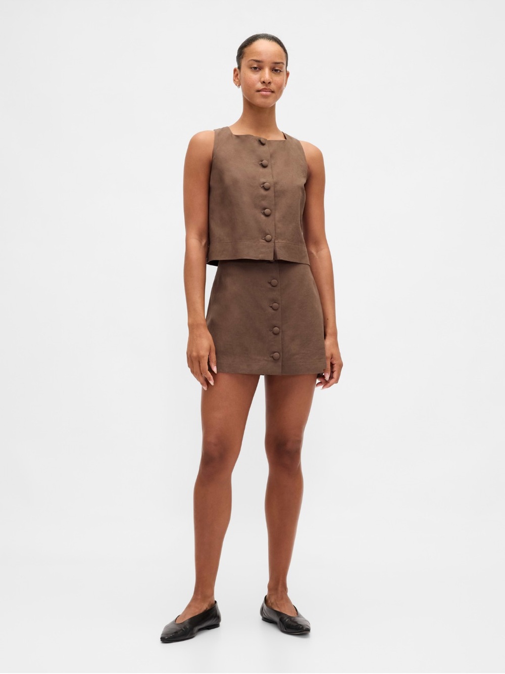 Brown Button-Front Mini Skort - Women's